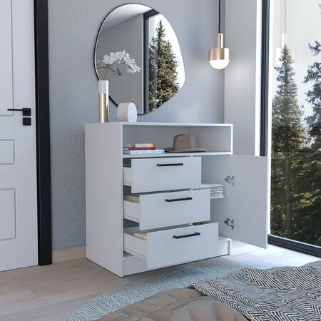 Tuhome Omaha Dresser Multi-Storage Compact Unit with Spacious 3 Drawers and Cabinet-White CLB9090